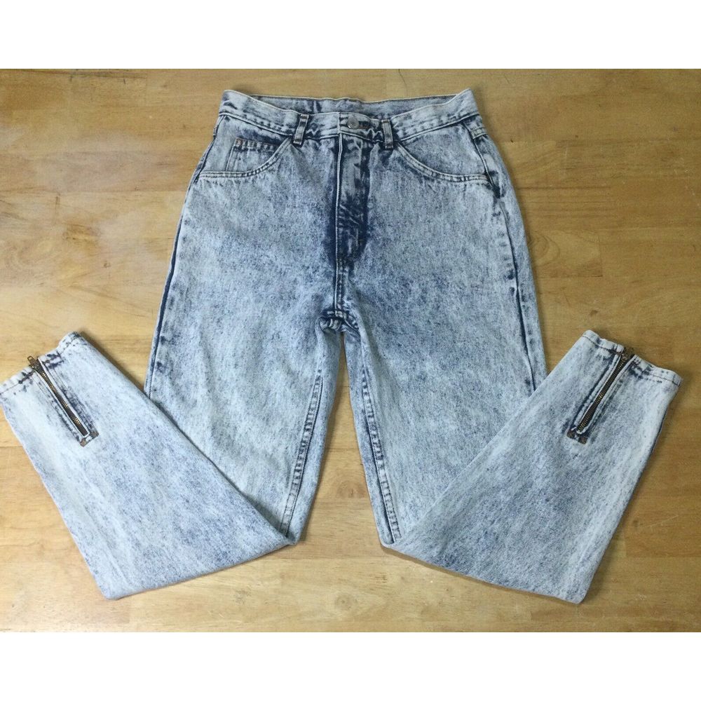 Vtg Jordache Jeans Basics Womens 9 Acid Wash Blue Zip Ankle Denim Pants 28x26
